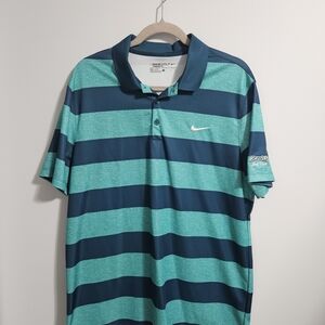 Nike Men's Blue Striped Polo Shirt
